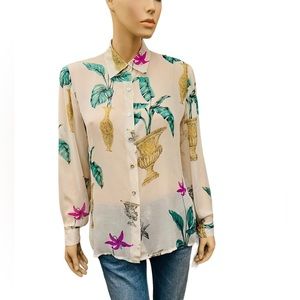 NWT Vintage 90s TESS Blouse 100% Silk Long Sleeves Mother of pearl buttons